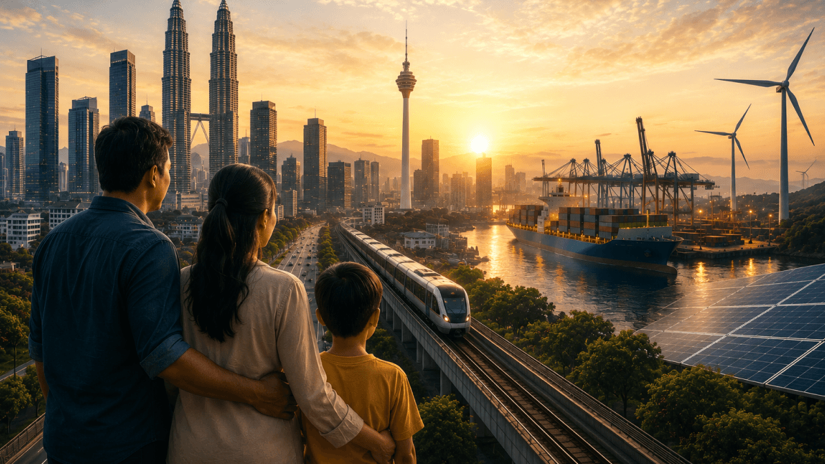 A Malaysian family looking toward Kuala Lumpur and a sustainable economic future